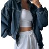 Women's Zip Up Denim Jacket Long Sleeve Oversized Jean Jacket Outerwear