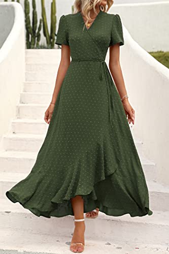 41iok4iSQL.jpg Women's Summer Maxi Dress Casual Wrap Floral Boho Short Sleeve V Neck Split Ruffle Beach Long Dresses