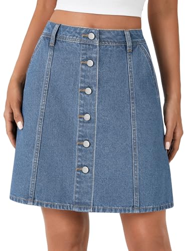 41iyNiJKaL.jpg Women's Button Down High Waisted A Line Jean Mini Denim Skirt with Pockets