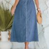 Denim Skirts for Women Trendy A Line Long Maxi Pull On Elastic Waist Drawstring Stretchy Jean Skirt with Pockets