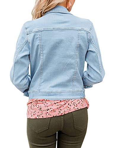 Womens Stretch Button Down Long Sleeve Pockets Denim Jean Trucker Jacket