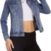 Women's Casual Long Sleeve Stretch Denim Jacket Boyfriend Button Up Jean Jackets with Pockets