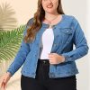Denim Jacket for Women Plus Size Collarless Long Sleeve Button Down Jean Jacket 2025 Western Outfit