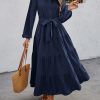 Women's Long Sleeve Dress 2025 Button Down Belted A-Line Flowy Fall Outfits Ruffle Maxi Holiday Party Dresses