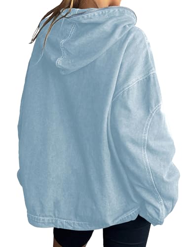 Women's Half Zip Denim Hoodie Pullover Sweatshirt Jean Jacket with Pocket