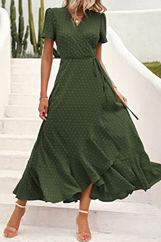 41qEN8goRL.jpg Women's Summer Maxi Dress Casual Wrap Floral Boho Short Sleeve V Neck Split Ruffle Beach Long Dresses
