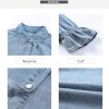 Womens Smocked 3 4 Sleeve Button Down Denim Jeans Dresses
