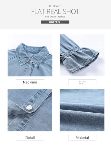 Womens Smocked 3 4 Sleeve Button Down Denim Jeans Dresses