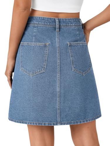 41sKqTiJJ0L.jpg Women's Button Down High Waisted A Line Jean Mini Denim Skirt with Pockets