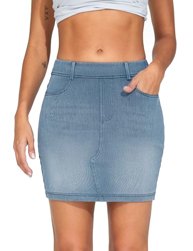 Women's High Waisted Mini Denim Skirts with Pockets Stretch Skinny Jean Bodycon Skirts