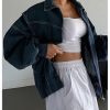 Women's Zip Up Denim Jacket Long Sleeve Oversized Jean Jacket Outerwear