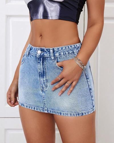 Women's Low Rise Stretchy Denim Skirts Sexy Comfy Mini Jean Skirt for Summer Casual Streetwear