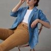 Womens Long Denim Jacket Button Up Blazer Oversized Notched Lapel Casual Jean Shacket Coat