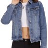 Women's Casual Long Sleeve Stretch Denim Jacket Boyfriend Button Up Jean Jackets with Pockets