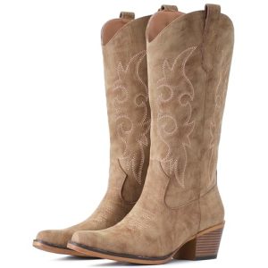 41viEU6d54L.jpg Cowboy Boots For Women Western Cowgirl Boots Mid Calf Snip Toe Boot With Chunky Heel