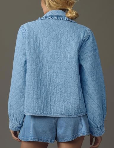 41w4F9cOBsL.jpg Womens Denim Jacket Casual Long Sleeve Peter Pan Collar Denim Shirts Tie Front Shacket Loose Fit Top