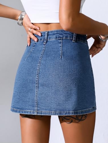 Jean Skorts for Woman High Waisted Stretchy Denim Skirt with Shorts Mini Skirt with Pockets