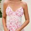 Women Floral Maxi Dress Spaghetti Strap V Neck Patchwork Bohemian Flowy Dresses Summer Fall
