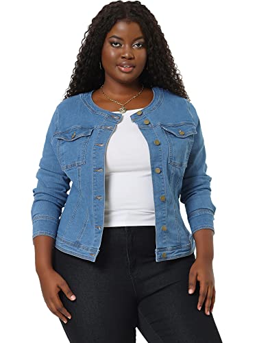 Denim Jacket for Women Plus Size Collarless Long Sleeve Button Down Jean Jacket 2025 Western Outfit