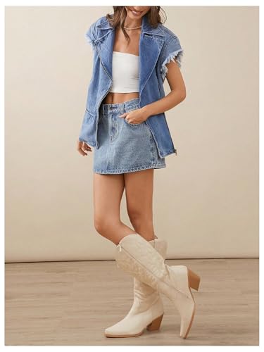 Women's Casual Jean Skirt Mid Waist Zipper Up Mini Denim Skirts