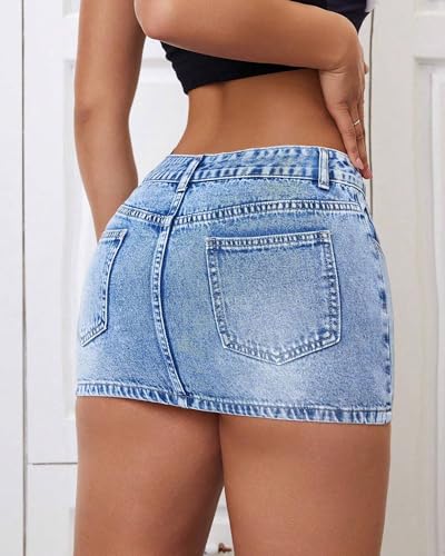 Women's Low Rise Stretchy Denim Skirts Sexy Comfy Mini Jean Skirt for Summer Casual Streetwear