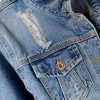 Womens Denim Jackets Distressed Ripped Long Sleeve Jean Jacket Coats