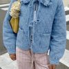 51-kwC-NfXL.jpg Womens Denim Jacket Casual Long Sleeve Peter Pan Collar Denim Shirts Tie Front Shacket Loose Fit Top