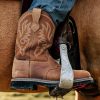 NINGO Steel Toe Work Boots for Men, Waterproof Square Toe Cowboy Boots Slip on, Comfortable Soft Toe Pull on Western Safety Work