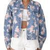 Women's Floral Print Button Down Denim Jacket Long Sleeve Outerwear