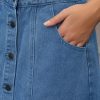 Women's Denim Skirt Button Down Front Slit High Waisted Pockets A Line Midi Jean Skirts
