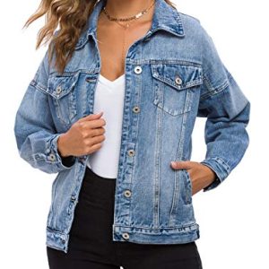 Women's Oversize Vintage Washed Boyfriend Denim Jacket Long Sleeve Classic Loose Jean Trucker Jacket 003
