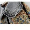 Womens Peter pan Collar Embroidered Jean Jackets Long Sleeve Jacquard Versatile Denim Jackets