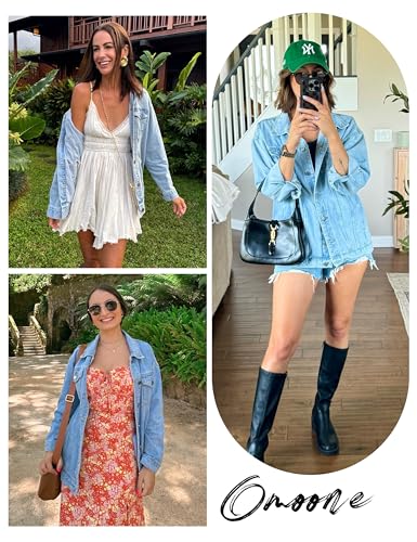 Women's Oversized Mid Long Denim Jacket Jean Biker Coat
