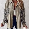 Womens Denim Jacket 2025 Sequin Patchwork Long Sleeve Jackets Top Button Front Oversized Denim Shacket
