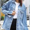 Women's Oversized Mid Long Denim Jacket Jean Biker Coat