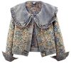 Womens Peter pan Collar Embroidered Jean Jackets Long Sleeve Jacquard Versatile Denim Jackets