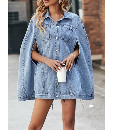 Denim Jacket for Women Poncho Cape Style Jean Jackets Loose Outerwear