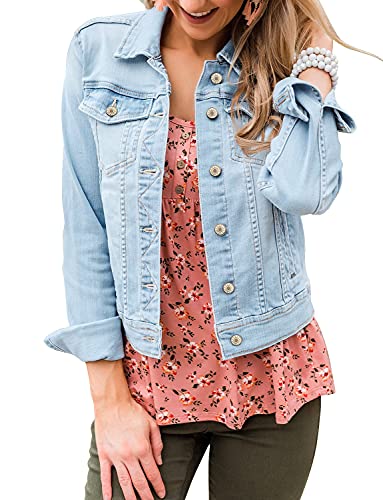 Women's Basic Long Sleeves Button Down Fitted Denim Jean Jackets