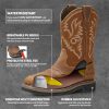 NINGO Steel Toe Work Boots for Men, Waterproof Square Toe Cowboy Boots Slip on, Comfortable Soft Toe Pull on Western Safety Work