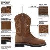NINGO Steel Toe Work Boots for Men, Waterproof Square Toe Cowboy Boots Slip on, Comfortable Soft Toe Pull on Western Safety Work