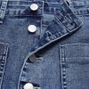 Straight High Rise Vintage Embroidered Botton Fly Split Thigh Midi Denim Skirt