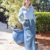 Denim Skirts for Women Trendy A Line Long Maxi Pull On Elastic Waist Drawstring Stretchy Jean Skirt with Pockets