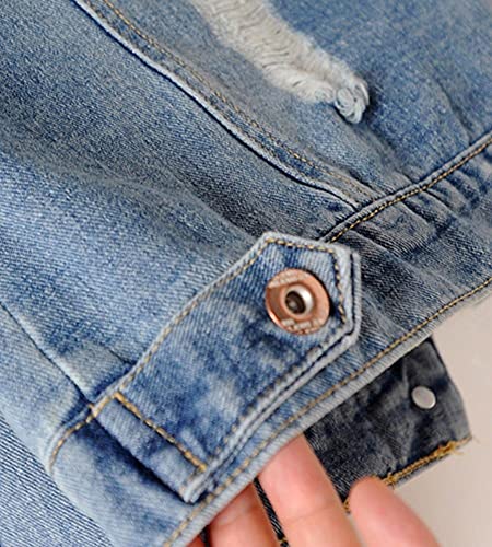 Womens Denim Jackets Distressed Ripped Long Sleeve Jean Jacket Coats