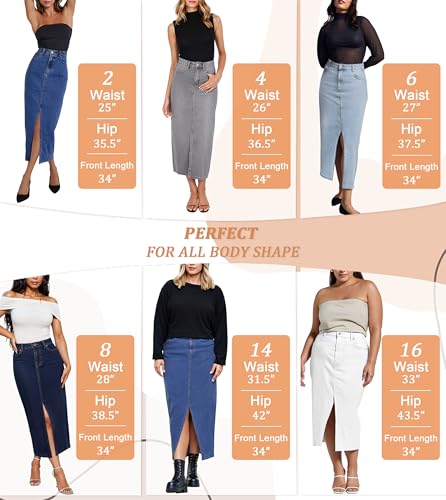 Women's Long Denim Skirt – Stretch Jean Skirt for Office and Casual Wear