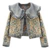 Women’s Sweet Peter Pan Collar Long Sleeve Jacquard Denim Jacket