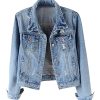 Womens Denim Jackets Distressed Ripped Long Sleeve Jean Jacket Coats