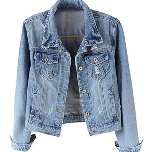 51lJfouBYjS.jpg Womens Denim Jackets Distressed Ripped Long Sleeve Jean Jacket Coats