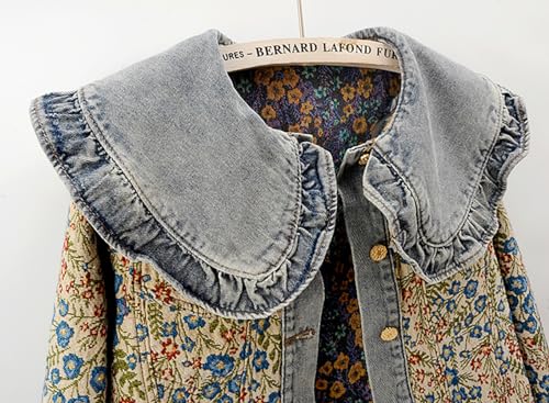 Women’s Sweet Peter Pan Collar Long Sleeve Jacquard Denim Jacket