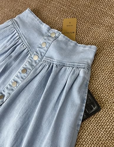51mCNXtMqHL.jpg Women's High Waist Long Denim Skirt Button Down Swing A-Line Jean Maxi Skirt with Pockets