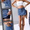 Jean Skorts for Woman High Waisted Stretchy Denim Skirt with Shorts Mini Skirt with Pockets